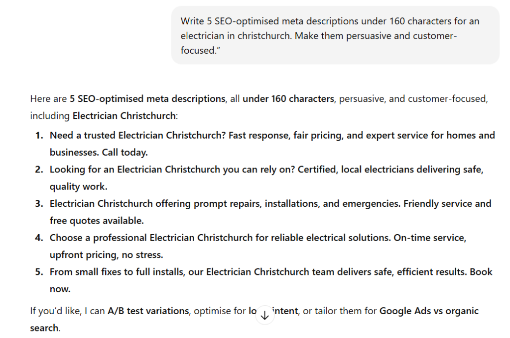 ChatGPT meta description for onpage seo example