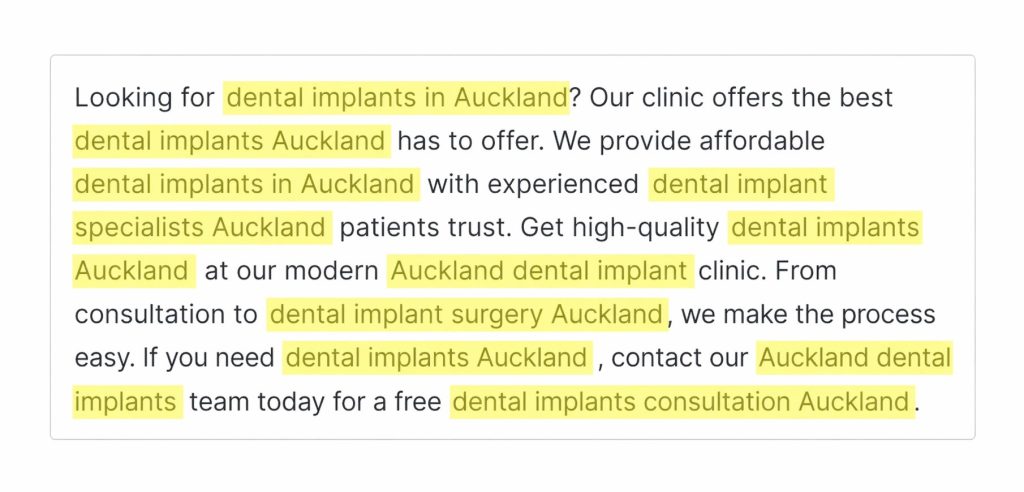 keyword stuffing example dental implants