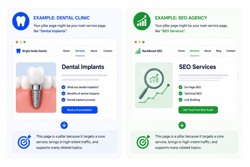 Pillar page design comparison for services