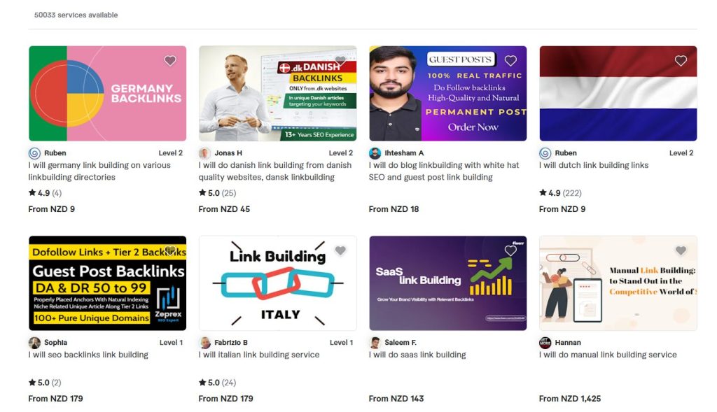 fiverr link building packages screenshot