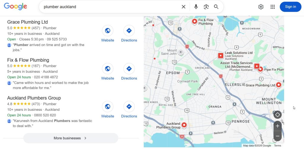 SEO for tradies auckland plumber screenshot