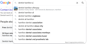 dentist hamilton autosuggest screenshot