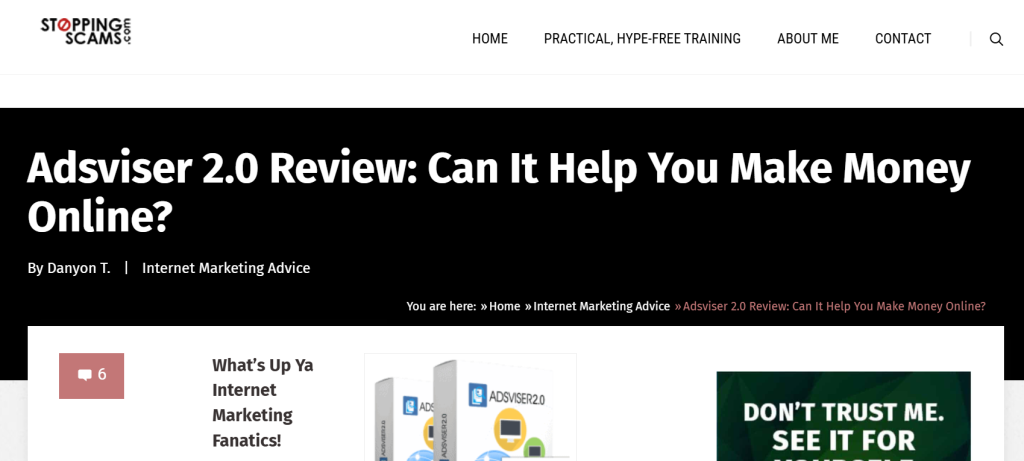 StoppingScams product review article targeting a make money online search query