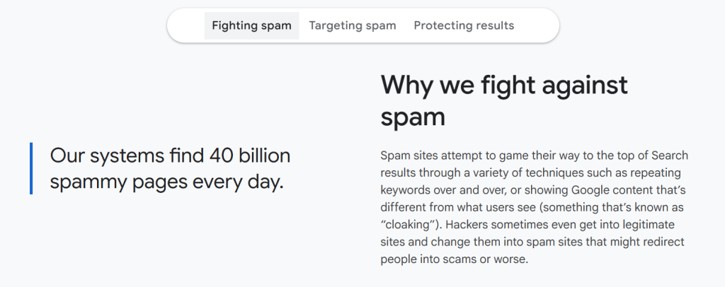 40 billion spam pages removed every day by Google