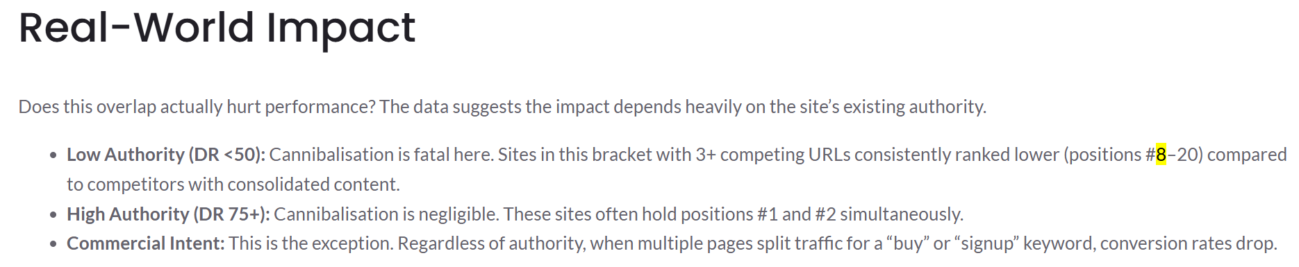 Studio 36 2026 study showing low-authority sites with competing URLs ranking at positions 8 to 20
