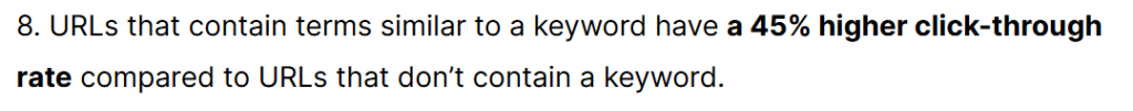 Backlinko statistic showing URLs containing a keyword have a 45% higher click-through rate than URLs without one