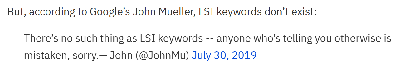 Google's John Mueller stating there is no such thing as LSI keywords
