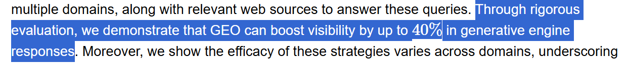 arXiv GEO study showing citations, quotes and statistics boost AI visibility up to 40 percent