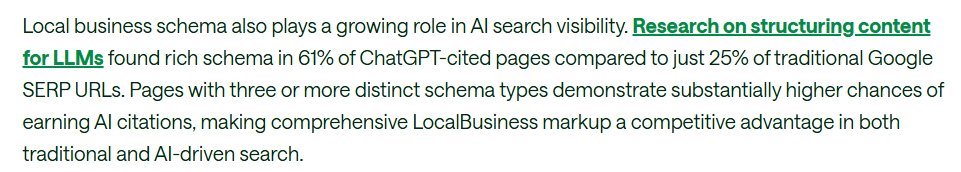 Stat showing schema-marked pages cited by ChatGPT far more than pages without schema